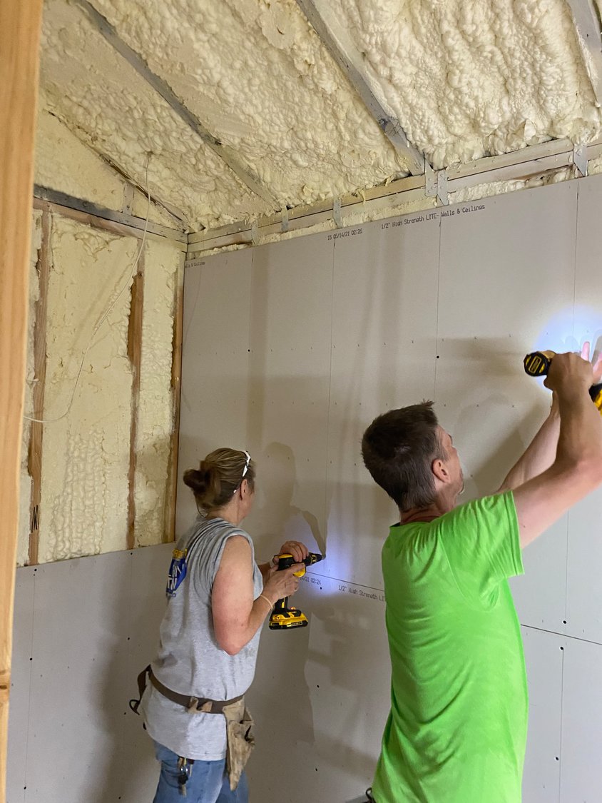 Hundreds of boards of drywall and ceiling tiles were donated by construction companies that often work with union projects in New York City.